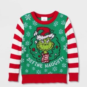 Kids knitted cotton blend Ugly Christmas holiday sweater Grinch